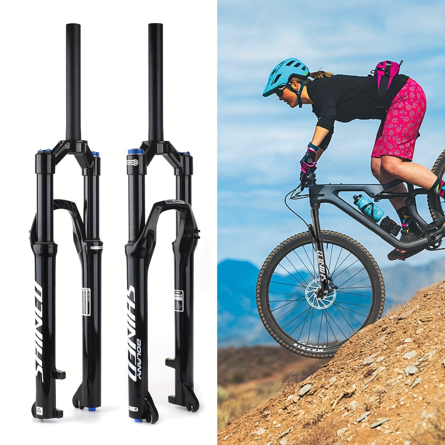 BOLANY Mountain Bike Air Suspension Fork - Lightweight aluminum alloy with 120mm travel, universal fit, quick release 9x100mm, black (1 Pack)