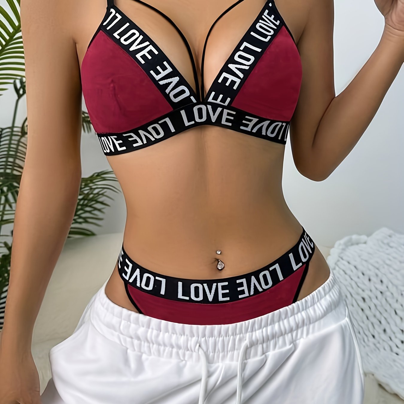 Cut out bra and panty set, strappy lingerie set for women.