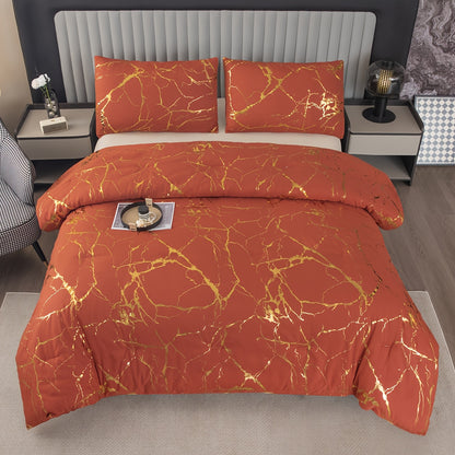 2/3 piece luxury comforter set with bronzing marble print. Soft, comfortable, and skin-friendly for bedroom or guest room. Includes 1 comforter and 1 or 2 pillowcases without core.