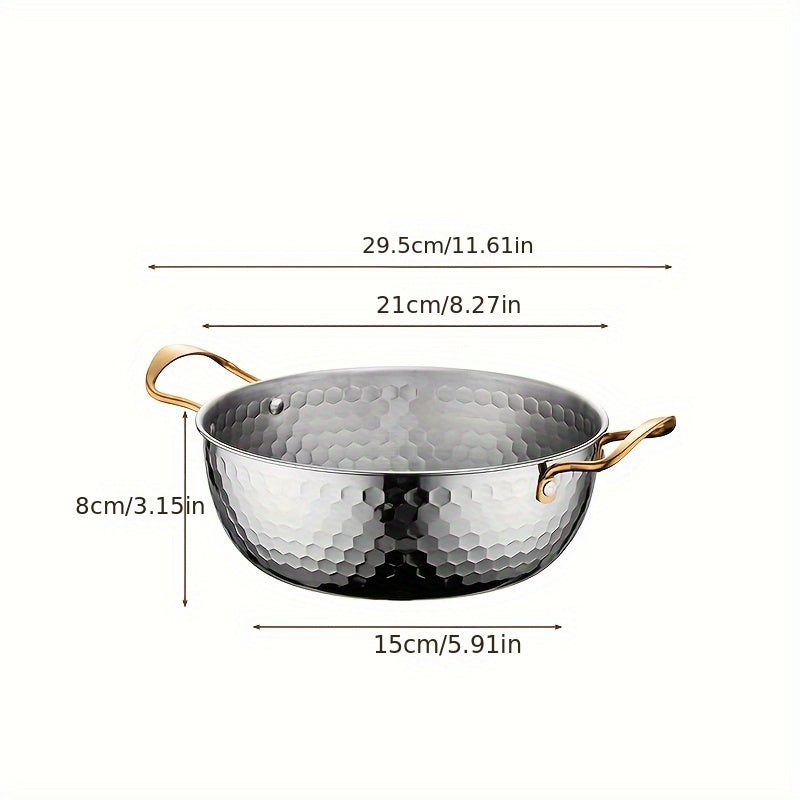 Korean-Style Stainless Steel Hammered Ramen Pot - Ideal for Noodles, Soup, and More - Suitable for Home Kitchens with Lid