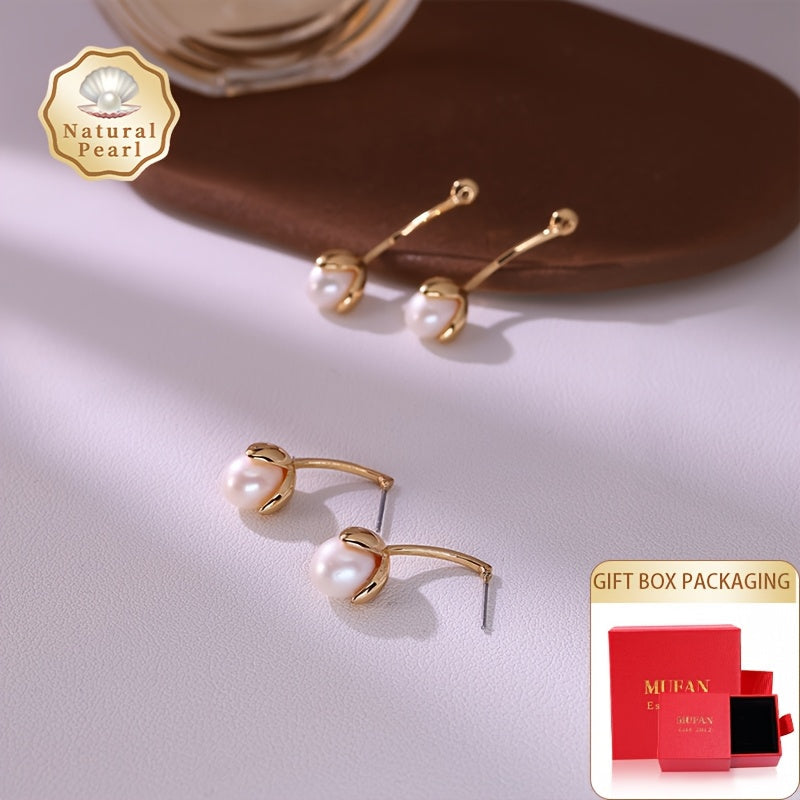 Elegant Vintage Earrings by MUFAN - Featuring 8-9mm Natural Freshwater Pearl Drops, Versatile DIY Designs Perfect for Women