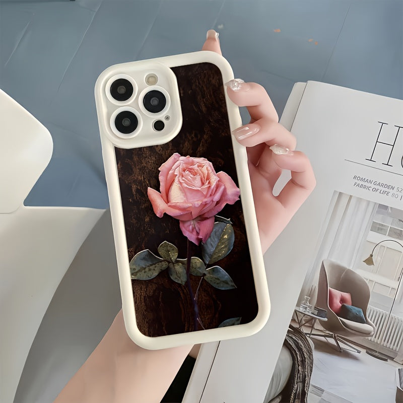 Rose pattern TPU phone case for wide iPhone series - sleek, protective, and aesthetically appealing.