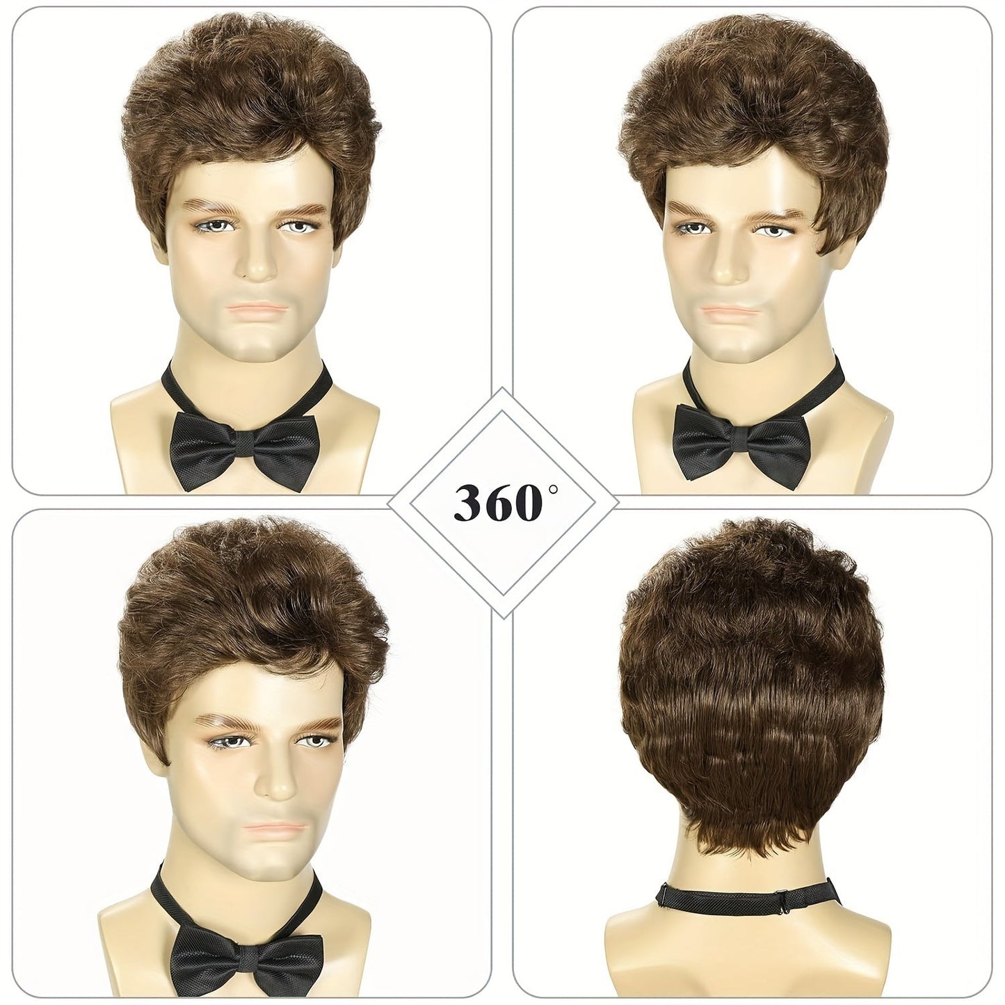 Stylish Men's Fashion Wig with 6-Inch Length - Heat Resistant, Available in Various Colors, Short Curly Style perfect for Daily and Party Use, Made of Polyester, Ideal for Casual Meetings, Sophisticated Design