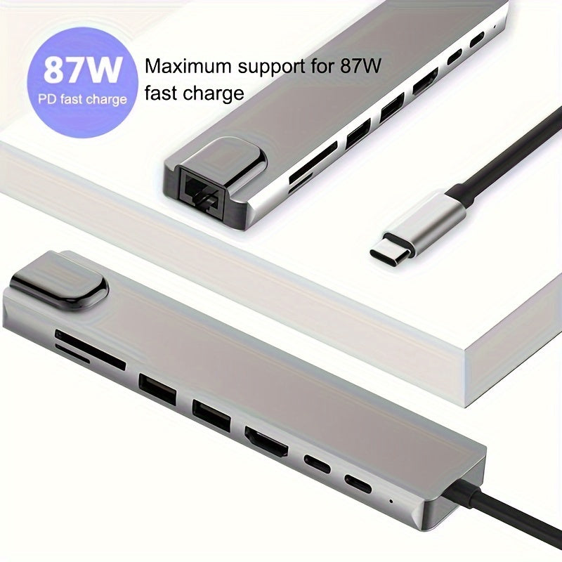 Многофункциональный USB-C хаб с Ethernet, HDTV, PD зарядкой, USB сплиттером и функцией кардридера.