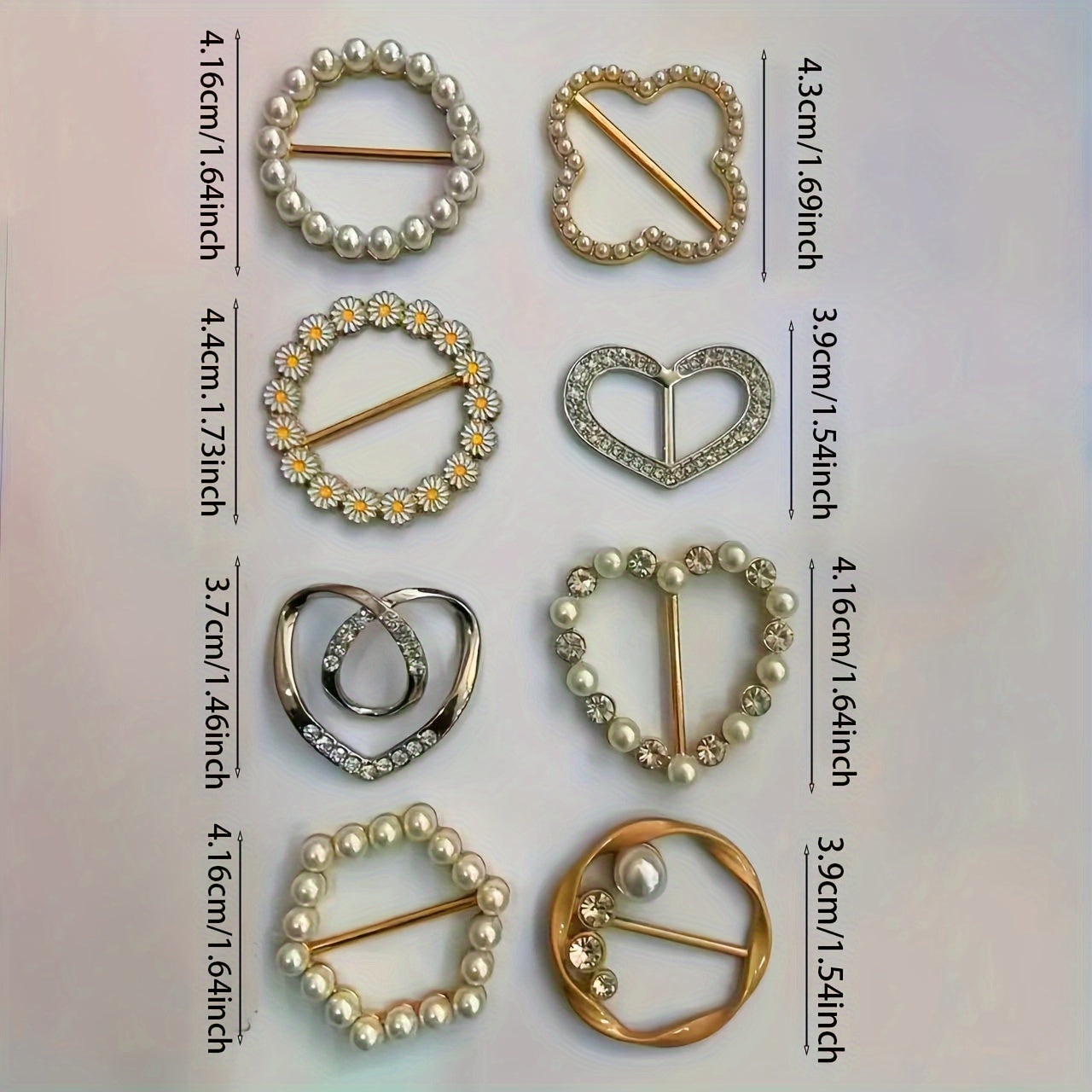 Set of 8 Elegant Alloy Brooch Pins featuring Pearls and Rhinestones in Assorted Minimalist Irregular Shapes - Perfect Fashion Accessory for Garments and Scarves