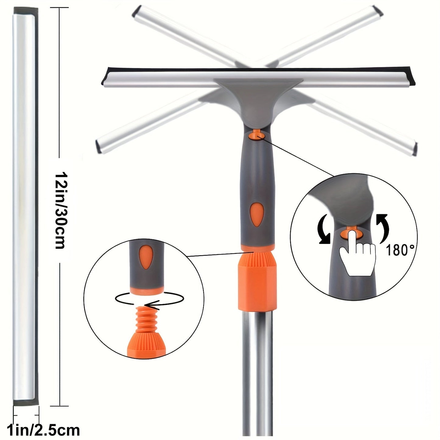 Extendable Window Cleaning Set with Squeegee and Pads for Glass and Outdoor Surfaces - Cleaning Supplies and Tool