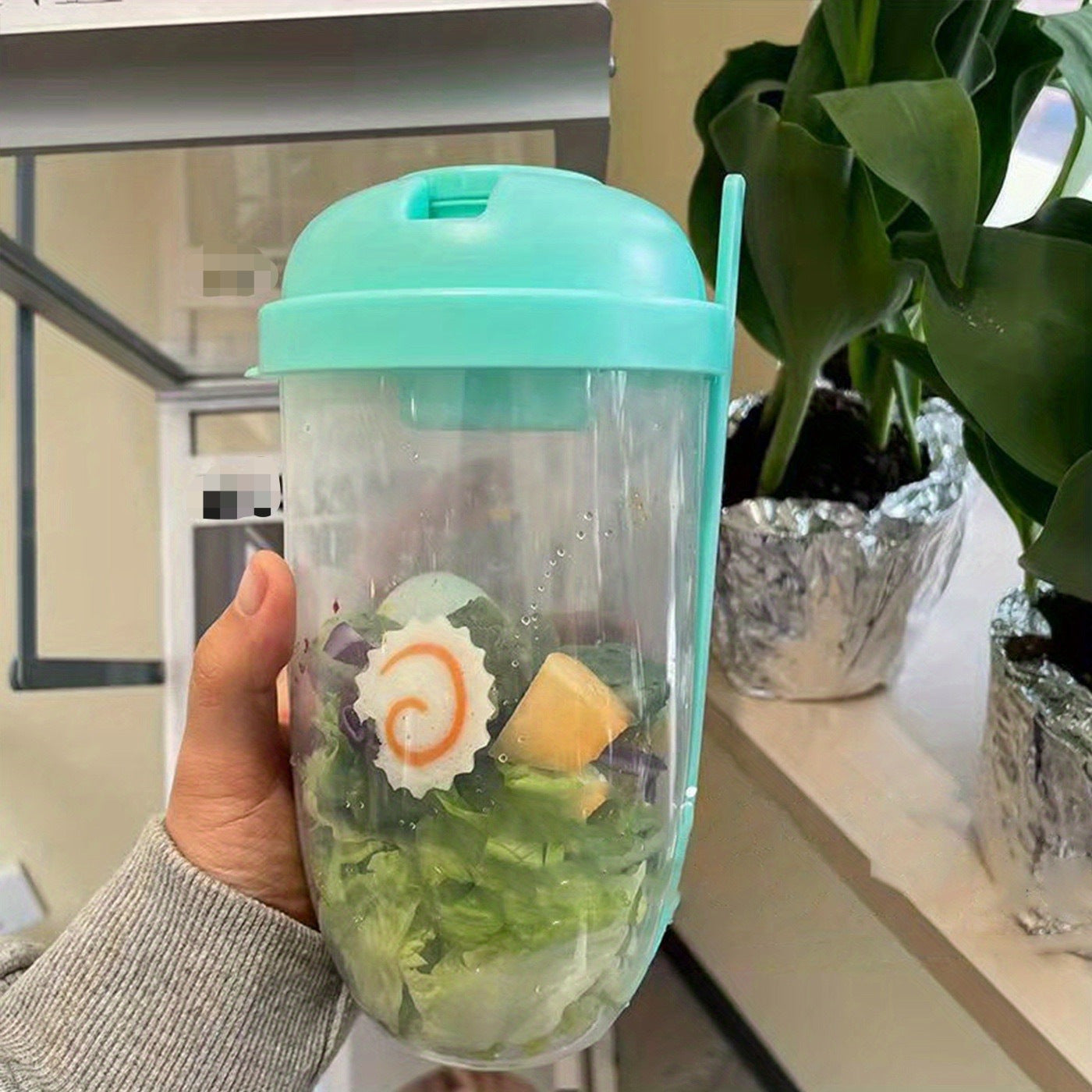 1pc Fresh Salad Cup, 
Keep Fit Salad Meal Shaker Cup,
1000ml/33.81oz,
Portable Fruit Vegetable Milk Cup, 
19.99cm X 5.92cm