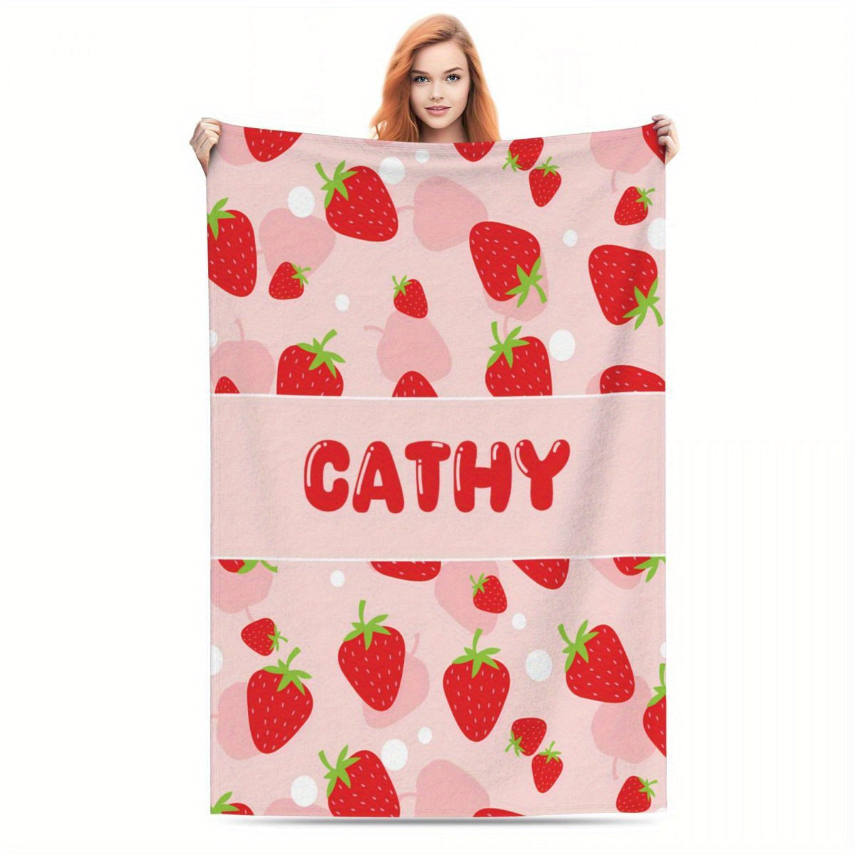 Personalized Strawberry Blanket for Girls and Women - Customizable Gift Perfect for Mom, Adults, and Travel - Soft and Lightweight Throw with Cute Strawberry Theme - Ideal for Valentine's, Birthday, or Christmas - Made of Polyester, Rectangular Shape