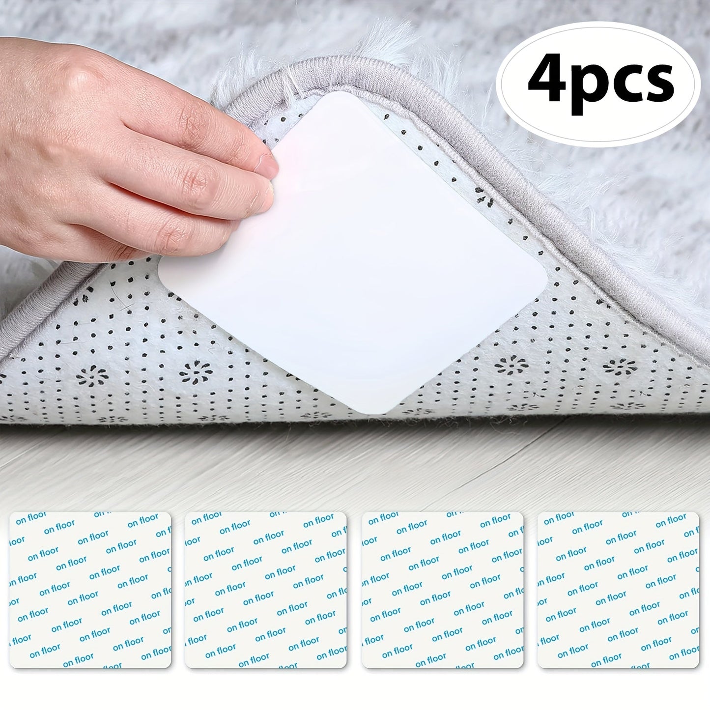 Get a set of 4/8 pieces of Rug Gripper that are anti-slip carpet stickers in a size of 3.15*3.15 inches/8*8 cm square. These rug tapes are perfect for hardwood floors and tiles and are anti-drilling for use in bedrooms, kitchens, and balconies. They are