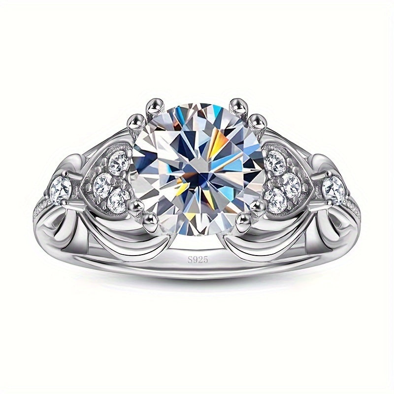 925 Sterling Silver Bohemian-style Engagement Ring with 2CT Moissanite, Round Cut, Ideal for Daily Wear and Vacations, Includes Gift Box, Hypoallergenic Jewellery from Gems Lady.