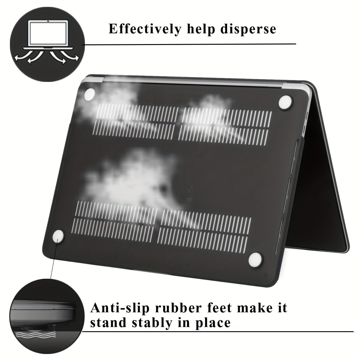 Sleek MacBook Pro & Air case in Frosted Black and Transparent, TSA-compliant design for various model sizes.