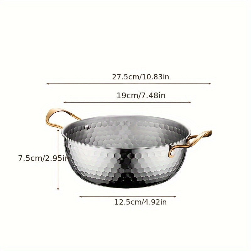 Korean-Style Stainless Steel Hammered Ramen Pot - Ideal for Noodles, Soup, and More - Suitable for Home Kitchens with Lid