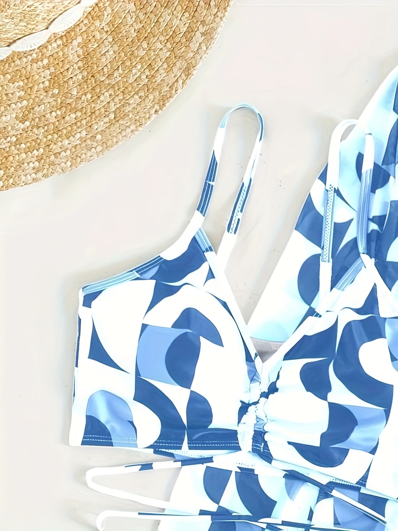 3-piece swimsuit for women with high-waist bottoms, long sleeve cover-up, and contrast color print bikini set, perfect for beach vacation.