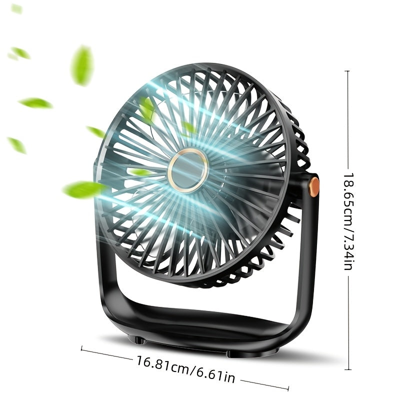 Sleek White Compact Portable Desktop Fan with USB Charging - Features 5-Speed Adjustable Cooling, Long-Lasting Battery for Indoor/Outdoor Use - Includes Power Cable and is Perfect for on-the-go Cooling