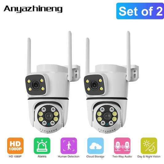 Get two Anyazhineng 1080P HD Wireless Security Cameras in this convenient 2-pack. These cameras can be used indoors or outdoors, are waterproof, and have infrared night vision. They also feature two-way audio, motion detection, and app control. Easily