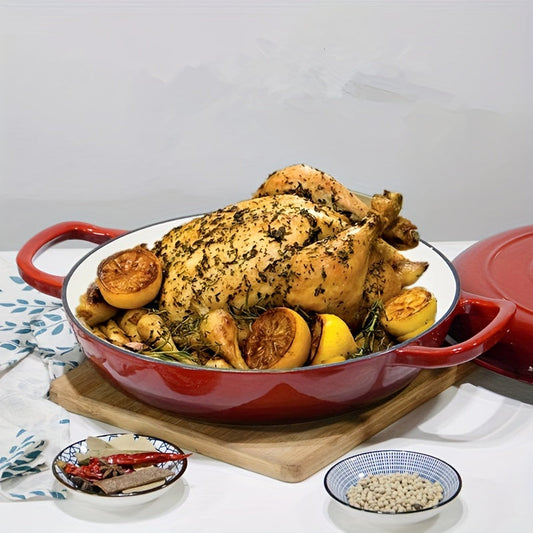 Versatile Enamel Cast Iron Braiser Casserole with Lid - Nonstick Shallow Dutch Oven for Stews, Soups, Seafood, and More!