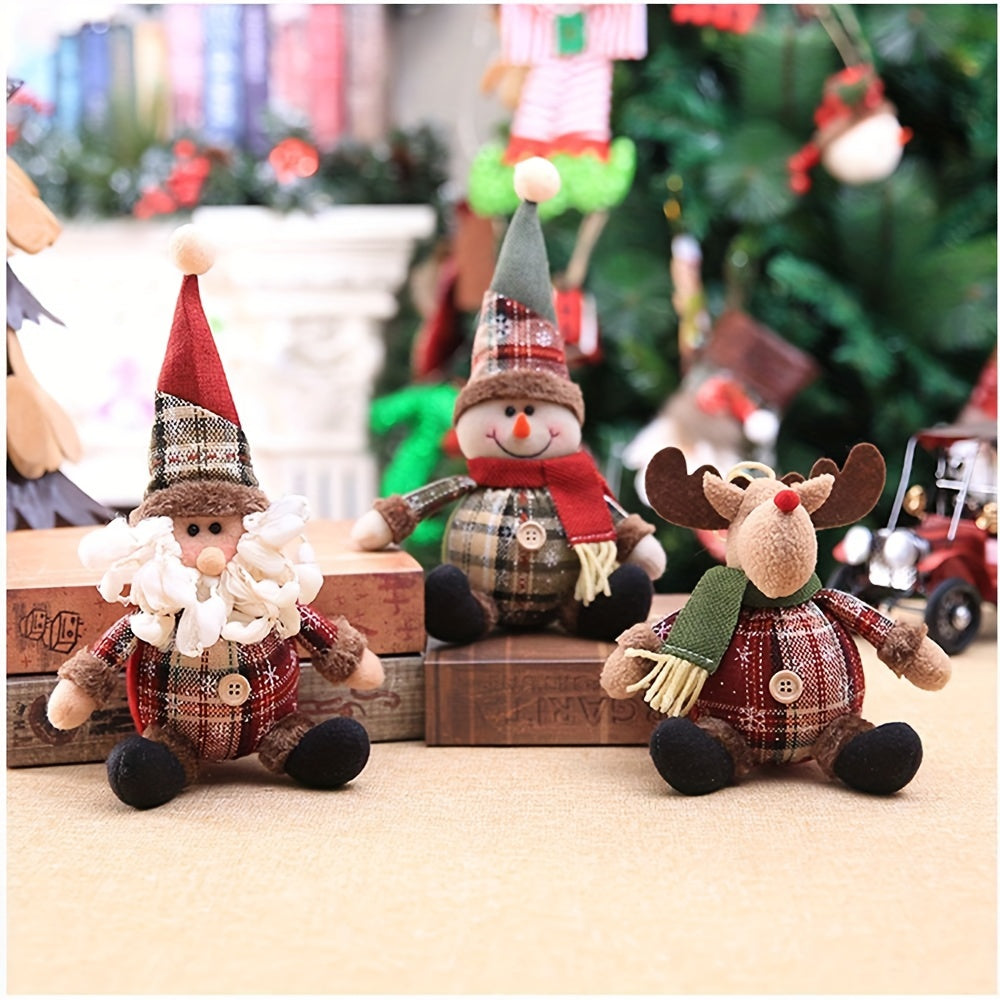 Festive Christmas Doll Pendant with Santa Claus and Reindeer plush ornaments, ideal for holiday home decor and Xmas trees.