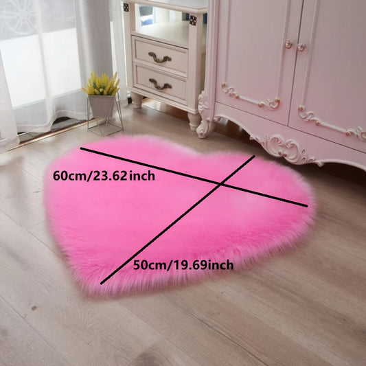 Nordic Heart-shaped Shag Area Rug, Modern Plush Fuzzy Rectangle Rug, Machine Washable, Non-shedding Bedside Rug, Non-Slip Furry Carpet for Living Room and Bedroom, Home and Room Decor