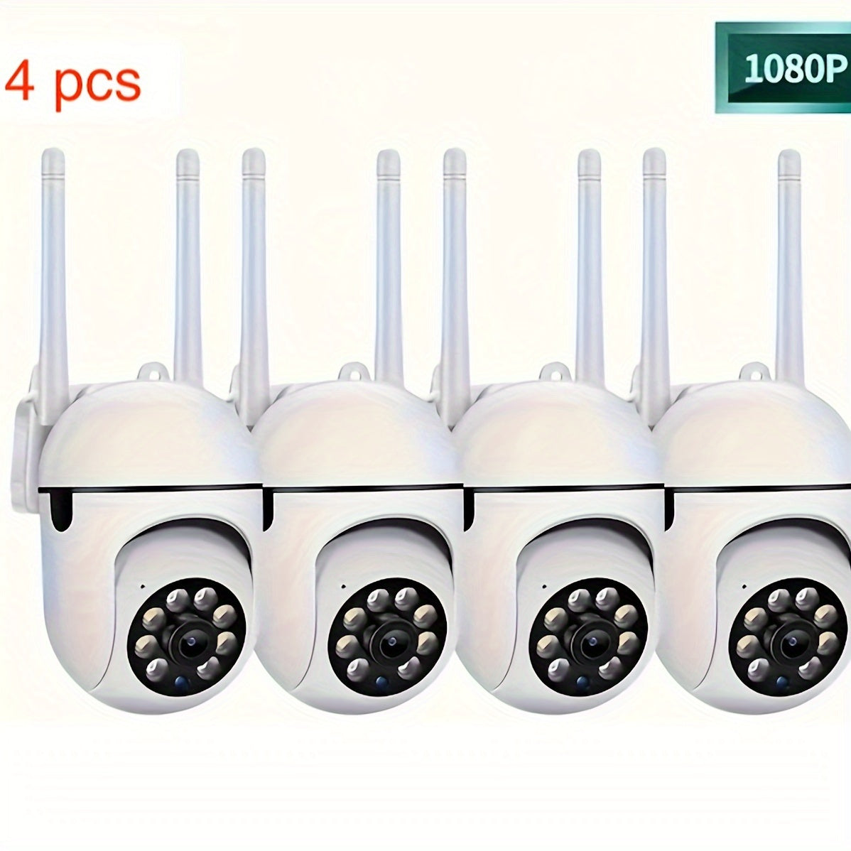 4 wall-mounted HD WiFi security cameras with night vision, app control, audio and motion alerts, USB powered, 360° pan/90° tilt, two-way audio, AI detection for indoor home safety. Wireless.