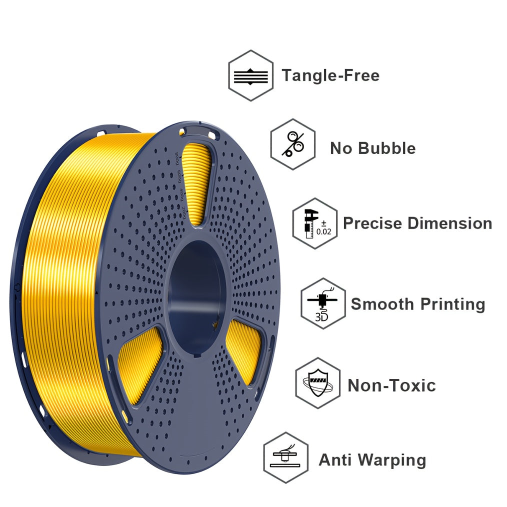 1kg of SUNLU Shiny PLA 3D Printer Filament, 1.75mm, with Smooth Surface and Dimensional Accuracy +/- 0.02mm in Light Golden Color.