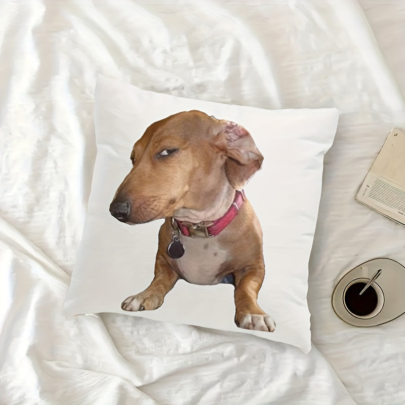 Modern Dachshund Throw Pillow Cover - Side-Eye Design, Plush Polyester, Washable, Fits Various Rooms, 45.72x45.72 cm - 1 Pack