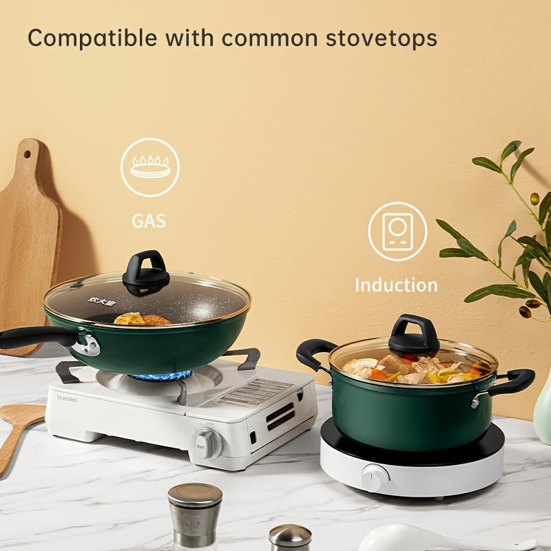 22cm Multi-Purpose Stew Pot with Glass Lid by Cooker King - Non-Stick, PFOA-Free, Suitable for Induction and Gas Stovetops, Features Dual Handles for Soup and Noodles