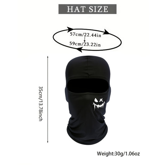 Ski mask balaclava with smiling face print, UV protection and windproof features for men and women