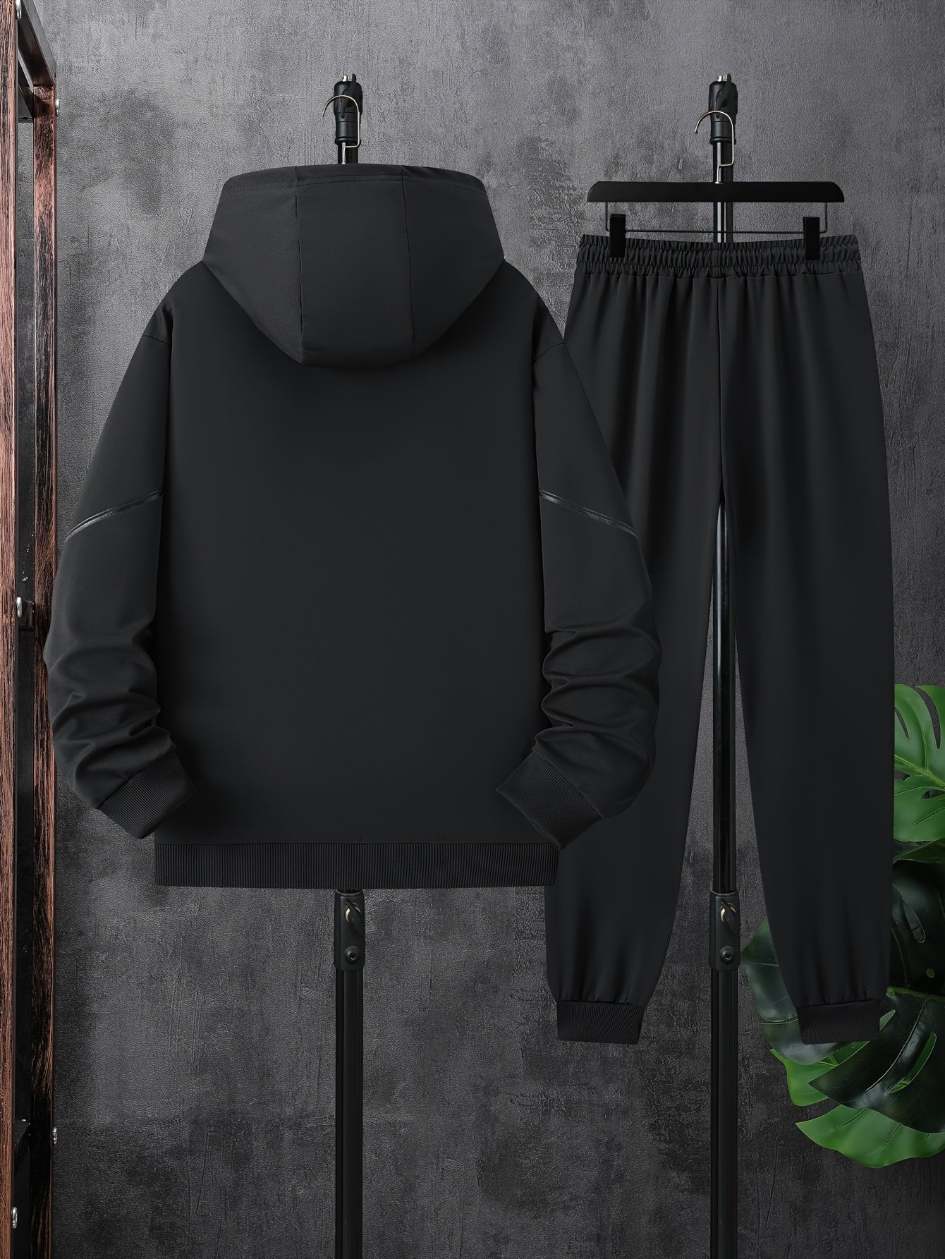 Men's Black Striped Athletic Hoodie and Pants Set - Zip-Up Jacket with Side Panels & Joggers, Polyester Blend, Casual Sportswear|Modern Tracksuit|Sleek Fabric