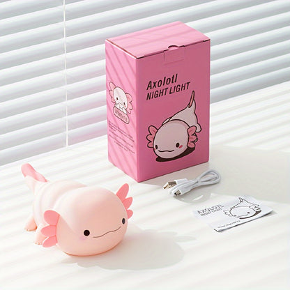 Axolotl Night Light: Cute Salamander Lamp, Dimmable LED Nightlight with Timer, USB Rechargeable. Perfect for Gifts and Decor.