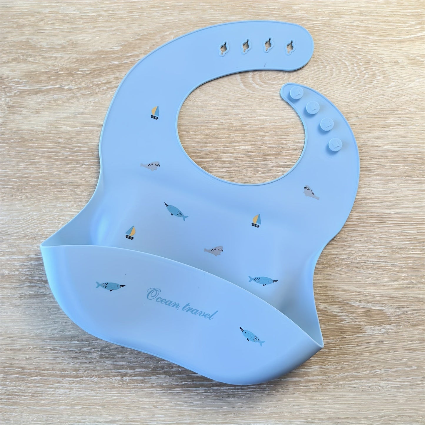 Adjustable Goldcolin Silicone Bib for Kids - Waterproof with Cute Print and Button Closure - Ideal Feeding Accessory