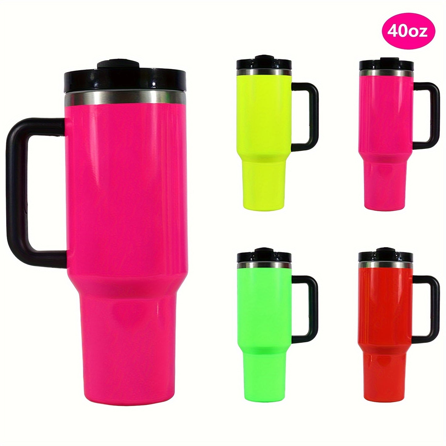 Neon 40oz Insulated Tumbler - Stainless Steel, Lid & Handle, Straw-Friendly, Ideal for Travel, Home, Office - Vibrant Summer Drinkware, Great Gift.