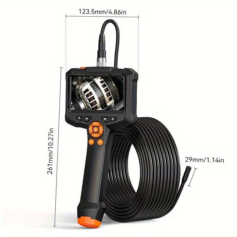 Handheld sewer inspection camera with IPS HD screen, portable snake camera with semi-rigid cord.