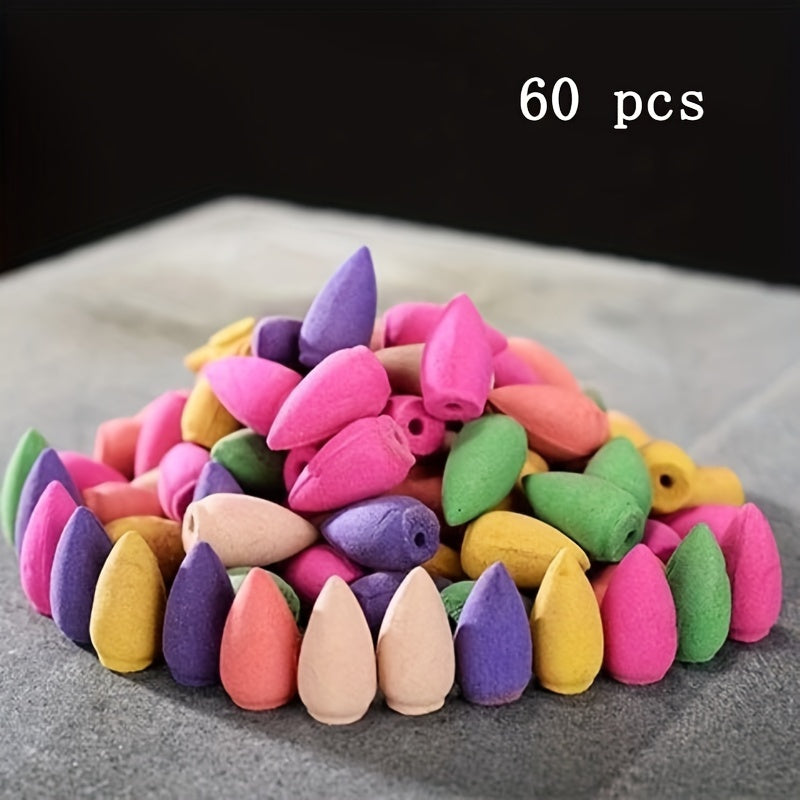 60/31/111pcs pack of mixed scent backflow incense cones with natural lavender and sandalwood blends for home decor, ideal for Halloween, Christmas, Thanksgiving.