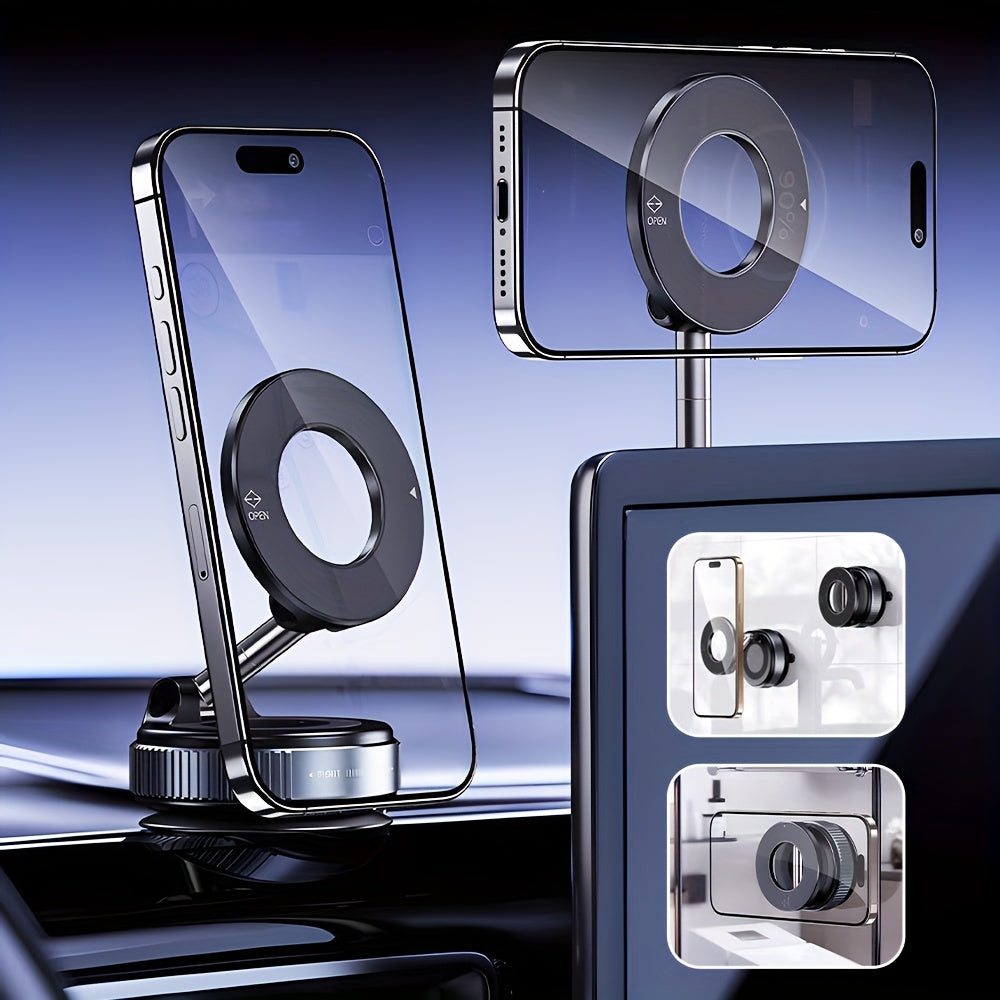 Vacuum adsorption bracket magnetic phone holder with 360-degree rotation. Compact, lightweight, and suitable for all smartphones, including iPhone 16/15/14/13/12. Can be used in the car