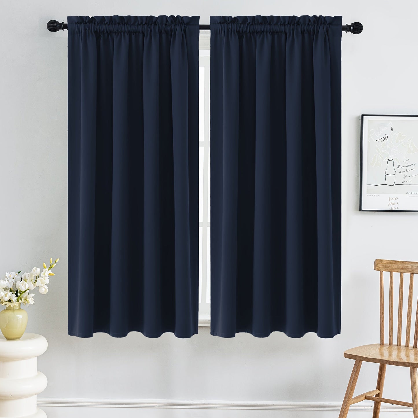 Set of 2 Classic Navy Blue Blackout Curtains - Protects Against UV Rays, Insulates Against Heat, Resistant to Fading - Features Rod Pocket Design for Bedroom, Living Room, or Office - Easy to Clean in Washing Machine, Enhances Privacy, Made with Durable