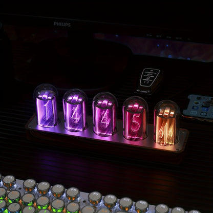 ClocTeck Nixie Tube Clock with Wi-Fi time calibration, alarm, and 12/24h display in walnut finish - no assembly required. A unique retro gift for friends.