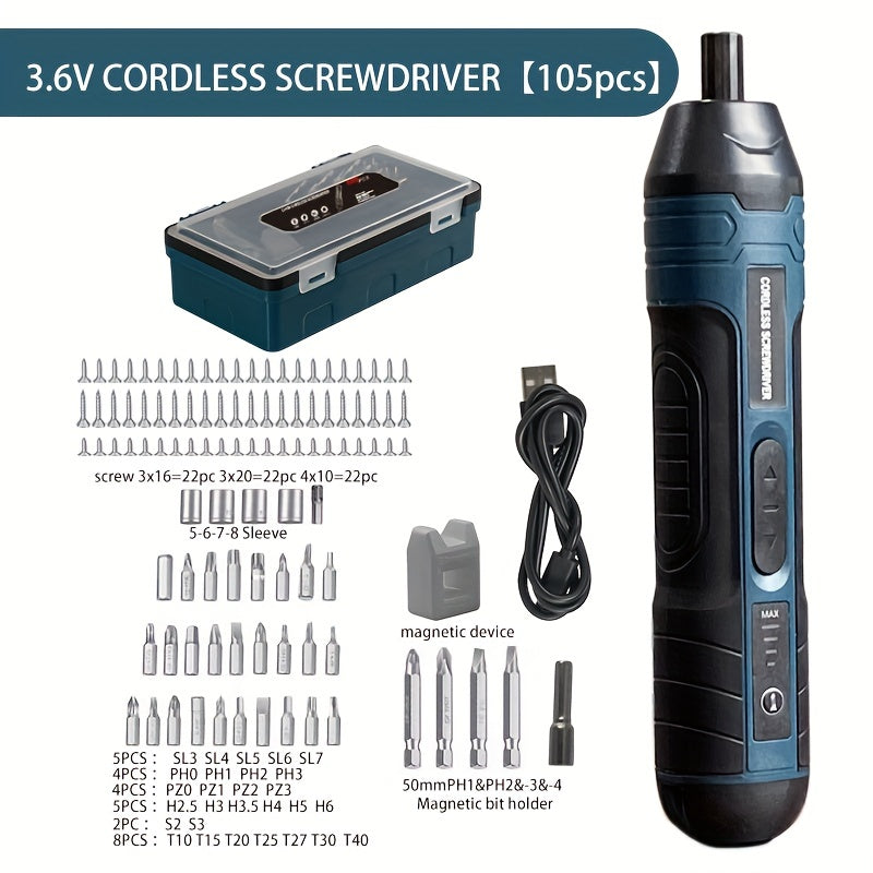 3.6V cordless lithium screwdriver with 4 torque settings.