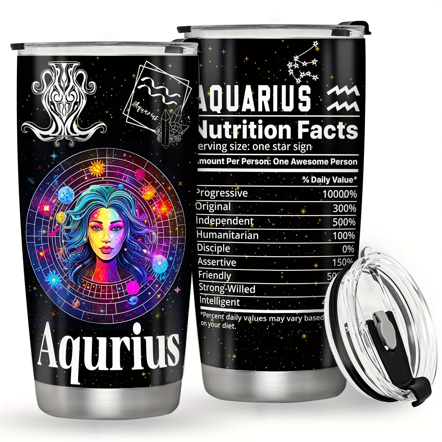 Stainless steel Zodiac Cup with double wall insulation, perfect for astrology enthusiasts. Great gift for any occasion.