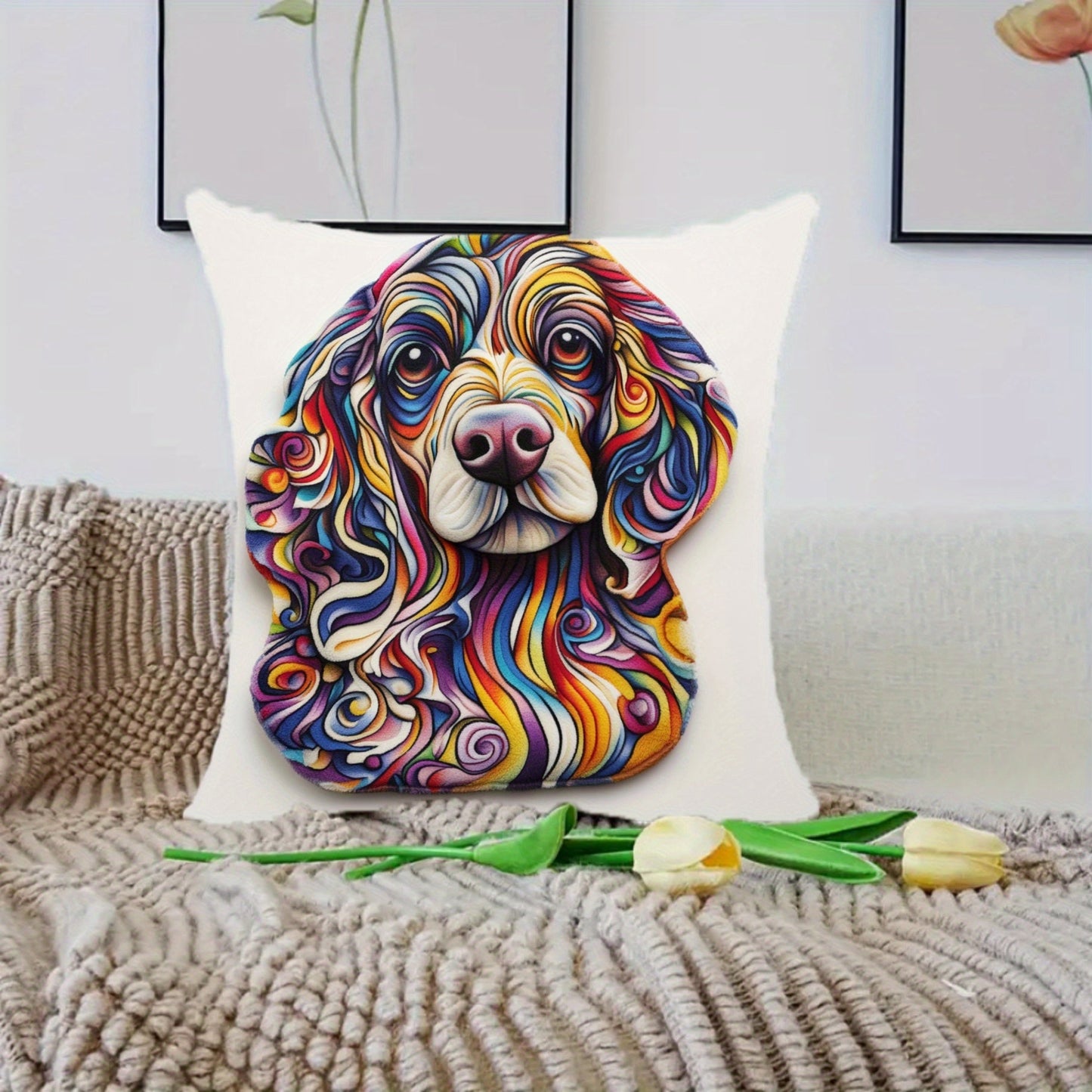 1 piece of polyester short plush pet blanket measuring 45.72x45.72 cm, featuring an audiophile doodle design for dogs in an irregular shape, suitable for use in the home's living room, sofa, or bedroom. Note that this blanket does not come with a pillow