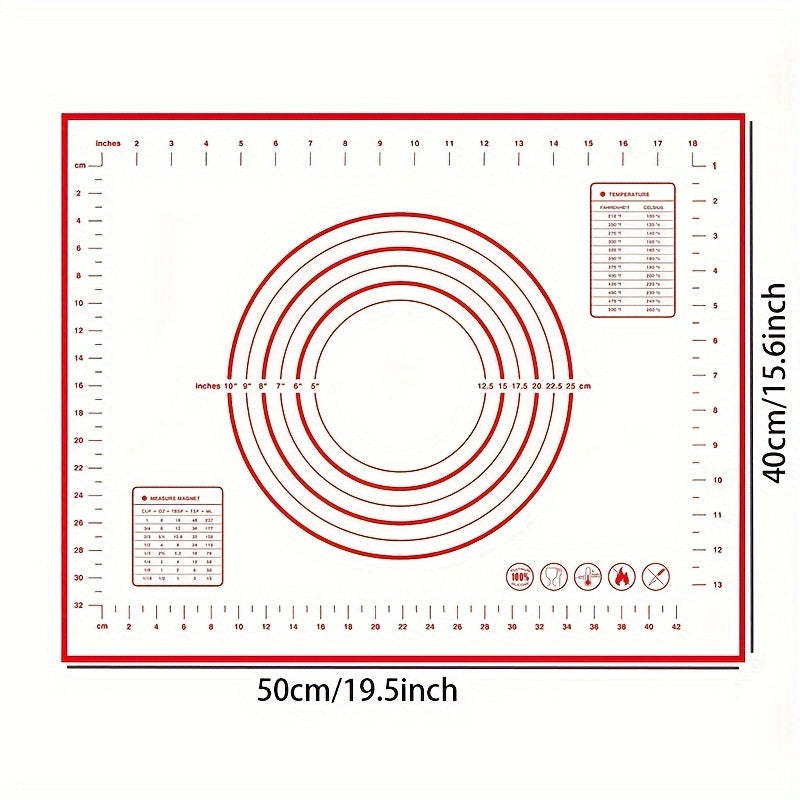 1 piece of Silicone Pastry Mat for Non-Stick Baking, as a Counter Mat or Pastry Board for Rolling Dough. Ideal for making Bread, Candy, and Cookies, this versatile tool is a must-have for any baker. Perfect for use in the kitchen, this gadget is a