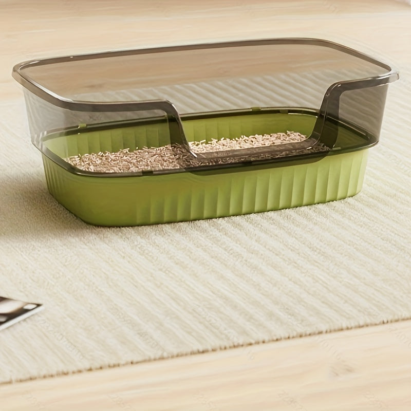 1pc WhiskerWonders Extra Large Rectangular Cat Litter Box with Transparent Cover, Durable ABS Plastic, Removable Design, Includes Litter Scoop & Deodorant - Ideal for All Cat Sizes, Daily