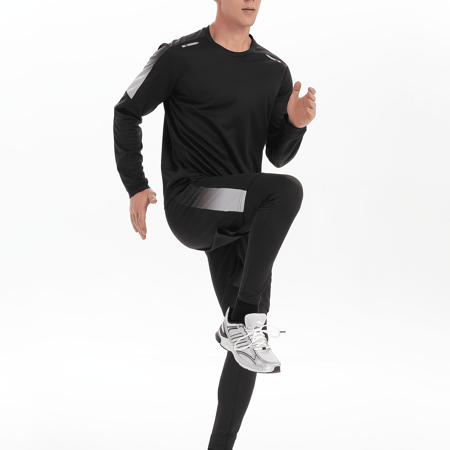 Men's 3-piece sports fitness suit: breathable and quick-drying top, tight trousers, and shorts for outdoor activities like hiking, jogging, and cycling.