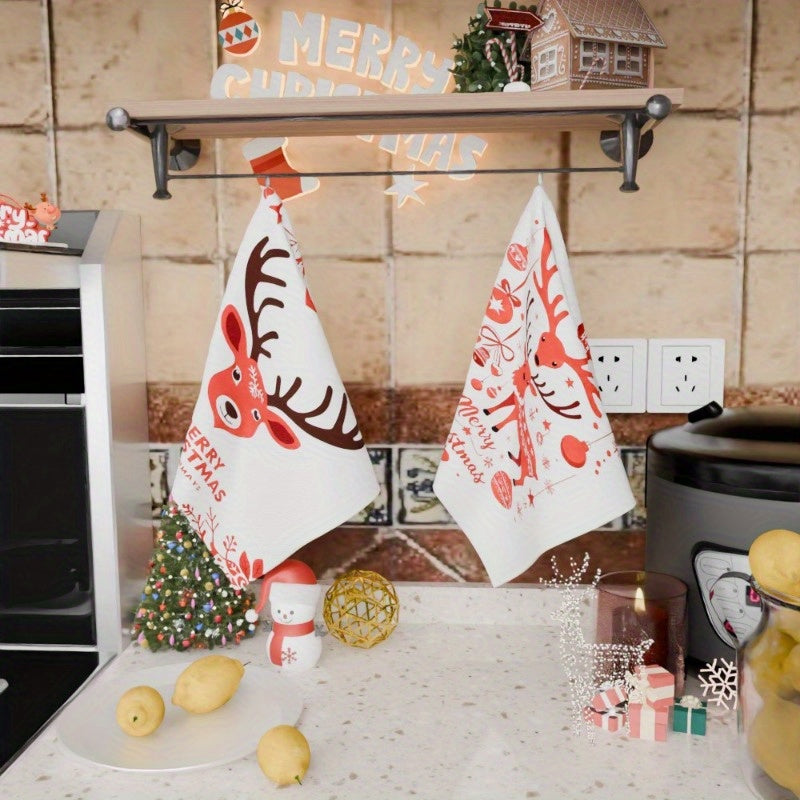 Set of 2 kitchen towels measuring 18x66.04 cm, featuring a festive Christmas wintertime design. Perfect for adding a touch of holiday cheer to your kitchen decor. These soft towels make a great Christmas gift or decoration. Brand: KDLPA