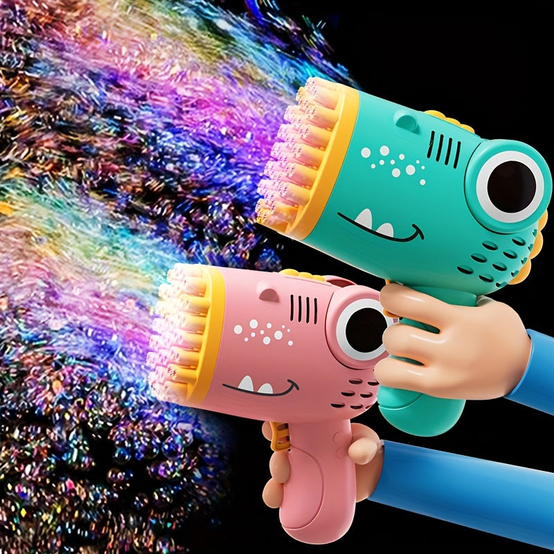 Dinosaur Bubble Blaster- Electric foam gun with LED lights, perfect for parties and outdoor fun- Pink/Green