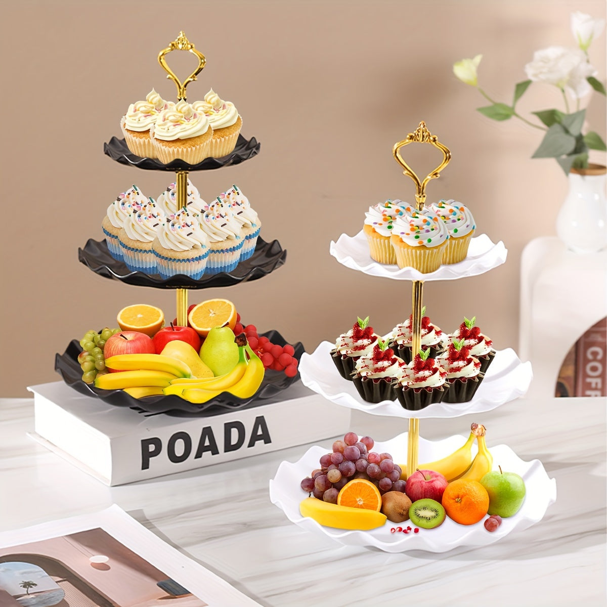 2-piece plastic cupcake stand for weddings, parties, and holidays. Versatile display for various occasions and themes.