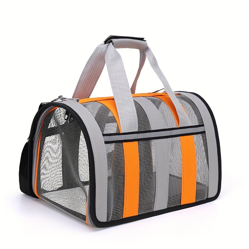 Portable pet carrier bag with locking safety zippers, airline approved.