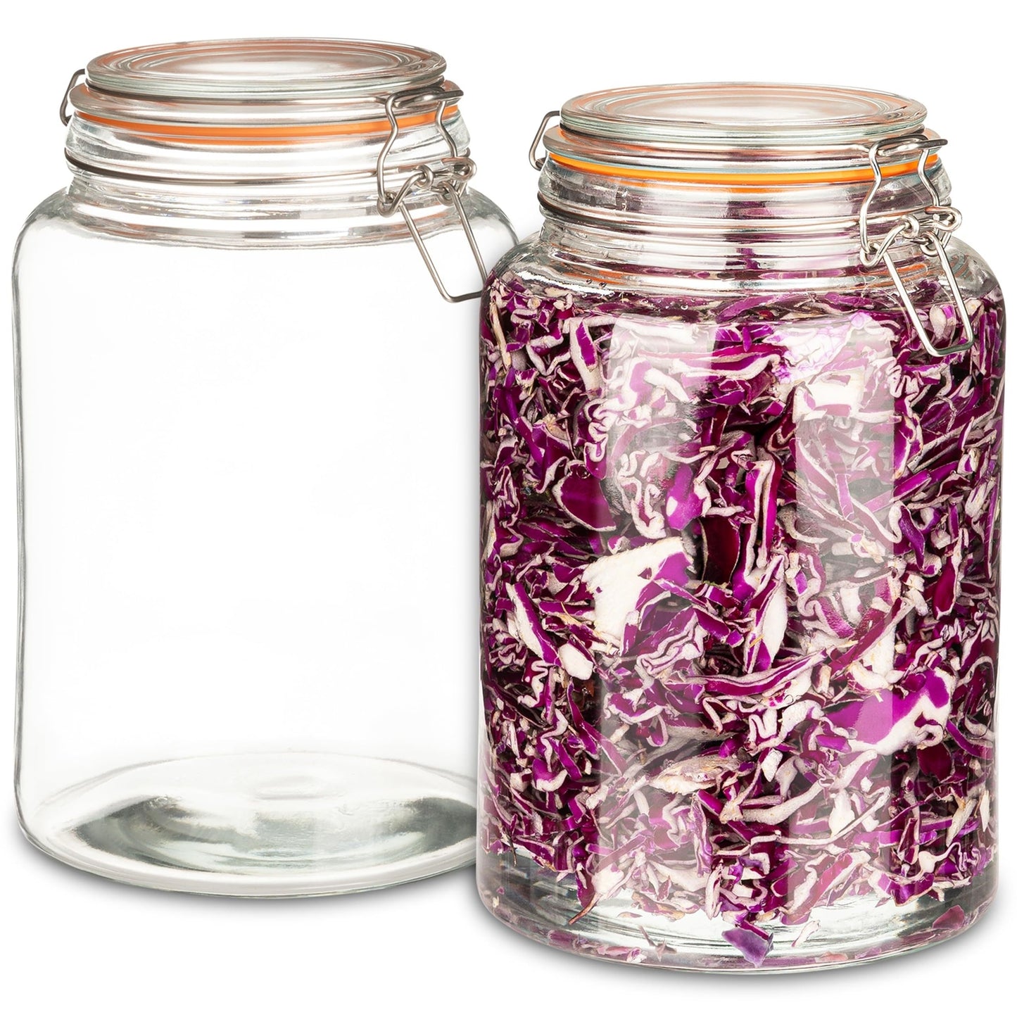 Two Glass Sealed Jars, Suitable for Food, Durable Round Containers made of Thick Transparent Glass, with Secure Hinged Lid, Ideal for Pickling, Preservation, and Brewing, Moisture-Proof Mason Jar with Wide Mouth, Reusable.