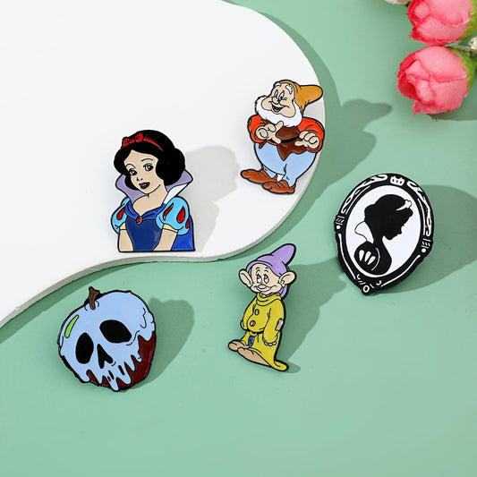 Set of 5 Enamel Pins - Adorable Snow White & The Seven Dwarfs Brooches, Made of Alloy Metal, Perfect for Clothing and Backpacks