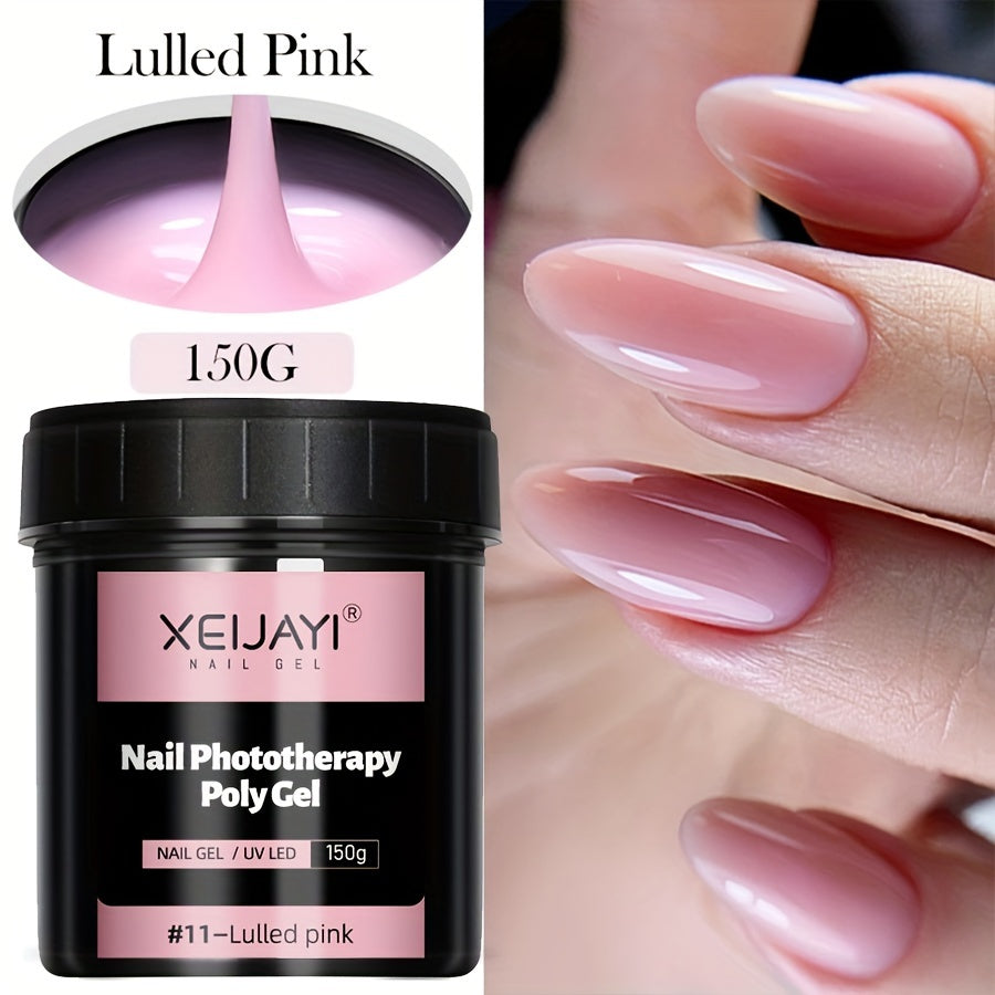 XEIYAI 150g Nail Phototherapy Polygel Gel offers pain-free construction and a glossy finish. The UV solid acrylic gel features a heart pattern and round shape, making it lightweight and