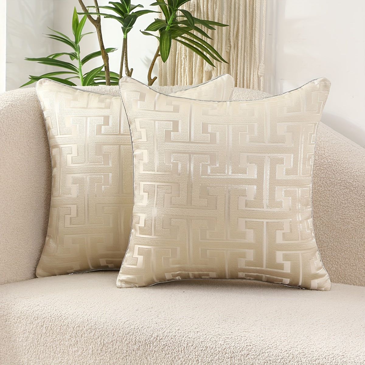 2 modern geometric jacquard pillow covers with invisible zippers, ideal for living room and bedroom decor.